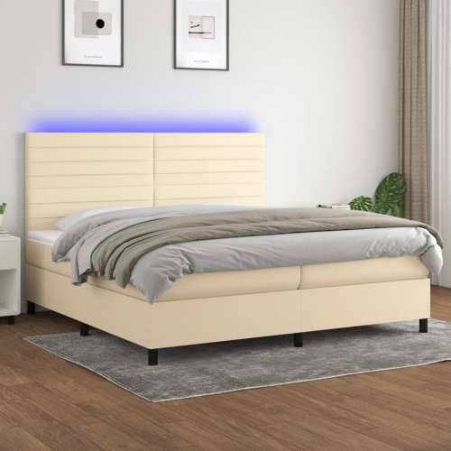 Krevet box spring s madracem LED krem 200x200 cm od tkanine - Krema 200 x 200 cm vodoravne pruge Cijena