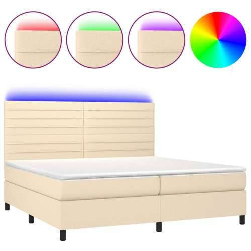Krevet box spring s madracem LED krem 200x200 cm od tkanine - Krema 200 x 200 cm vodoravne pruge Cijena