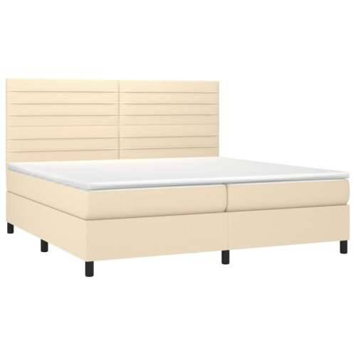Krevet box spring s madracem LED krem 200x200 cm od tkanine - Krema 200 x 200 cm vodoravne pruge Cijena