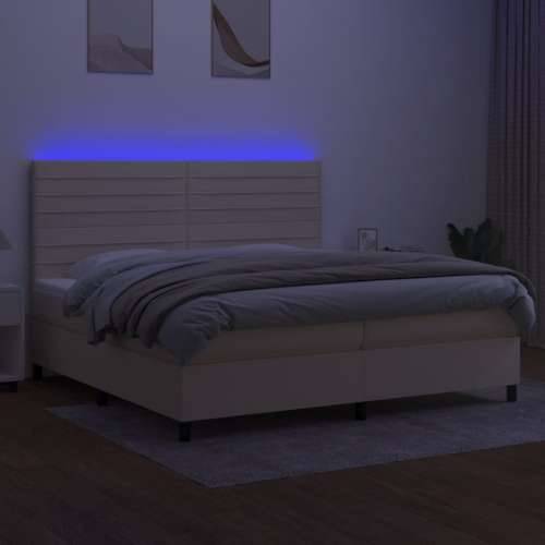 Krevet box spring s madracem LED krem 200x200 cm od tkanine - Krema 200 x 200 cm vodoravne pruge Cijena