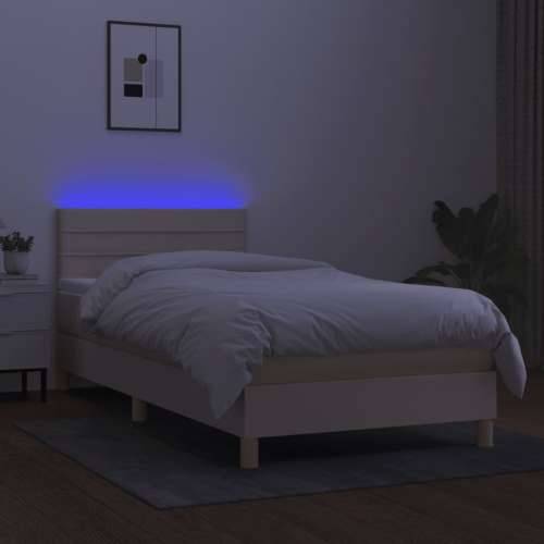 Krevet box spring s madracem LED krem 90x200 cm od tkanine - Krema 90 x 200 cm vodoravne pruge Cijena