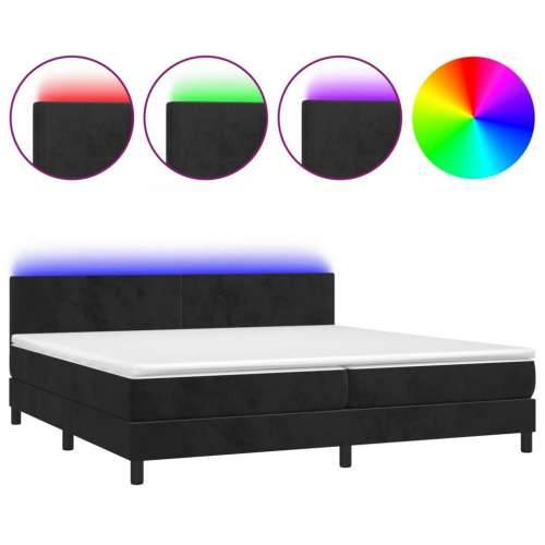Krevet box spring s madracem LED crni 200x200 cm baršun Cijena