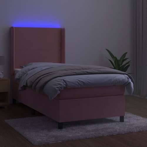 Krevet box spring s madracem LED ružičasti 90x200 cm baršunasti - Ružičasta 90 x 200 cm Gladak dizajn Cijena
