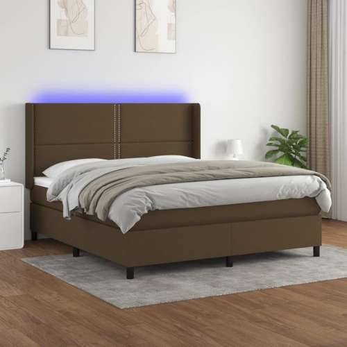 Krevet box spring s madracem LED tamnosmeđi 180x200 cm tkanina - Tamno smeđa 180 x 200 cm Obično s čavlima Cijena