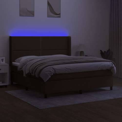 Krevet box spring s madracem LED tamnosmeđi 180x200 cm tkanina - Tamno smeđa 180 x 200 cm Obično s čavlima Cijena