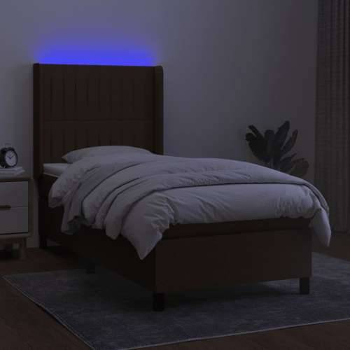 Krevet box spring s madracem LED tamnosmeđi 80 x 200 cm tkanina - Tamno smeđa 80 x 200 cm Okomite pruge Cijena