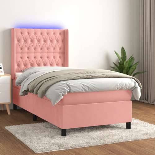 Krevet box spring s madracem LED ružičasti 90x190 cm baršunasti - Ružičasta 90 x 190 cm Dizajn s gumbima Cijena