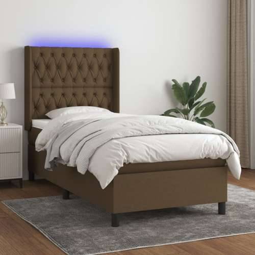 Krevet box spring s madracem LED tamnosmeđi 80 x 200 cm tkanina - Tamno smeđa 80 x 200 cm Dizajn s gumbima Cijena