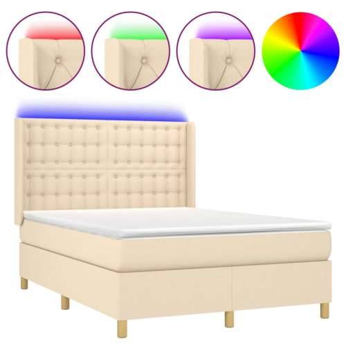 Krevet box spring s madracem LED krem 140x190 cm od tkanine - Krema 140 x 190 cm gumbi Cijena