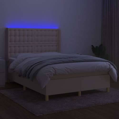 Krevet box spring s madracem LED krem 140x190 cm od tkanine - Krema 140 x 190 cm gumbi Cijena