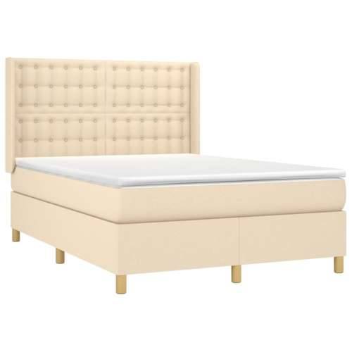 Krevet box spring s madracem LED krem 140x190 cm od tkanine - Krema 140 x 190 cm gumbi Cijena
