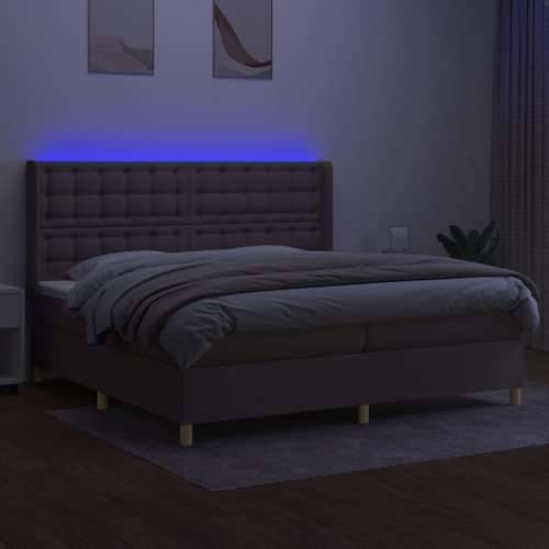 Krevet box spring s madracem LED smeđesivi 200x200 cm tkanina - Sivo-smeđa 200 x 200 cm gumbi Cijena
