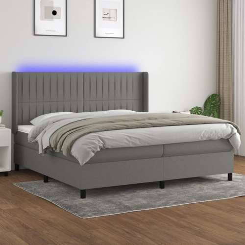 Krevet box spring s madracem LED tamnosivi 200x200 cm tkanina - Tamno siva 200 x 200 cm Okomite pruge Cijena