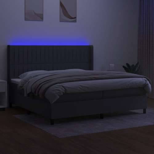 Krevet box spring s madracem LED tamnosivi 200x200 cm tkanina - Tamno siva 200 x 200 cm Okomite pruge Cijena
