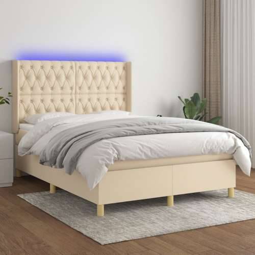 Krevet box spring s madracem LED krem 140x190 cm od tkanine - Krema 140 x 190 cm Dizajn s gumbima Cijena