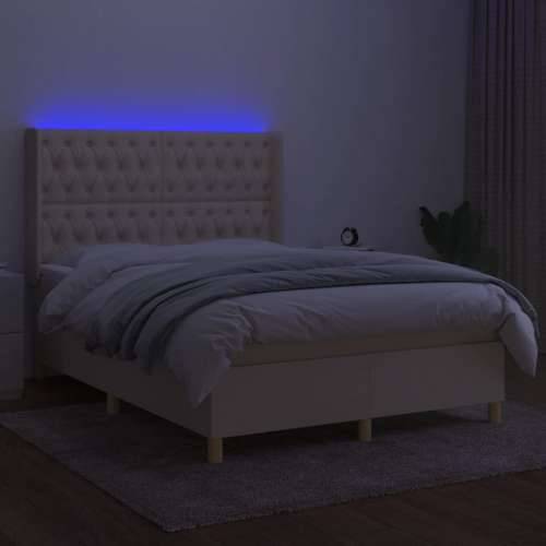 Krevet box spring s madracem LED krem 140x190 cm od tkanine - Krema 140 x 190 cm Dizajn s gumbima Cijena