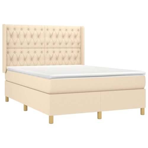 Krevet box spring s madracem LED krem 140x190 cm od tkanine - Krema 140 x 190 cm Dizajn s gumbima Cijena