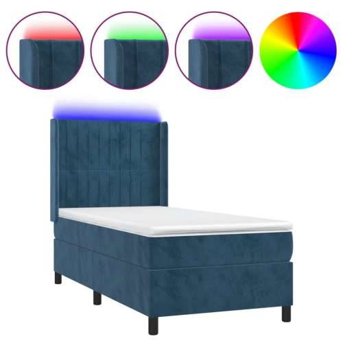 Krevet box spring s madracem LED tamnoplavi 90x200 cm baršun - Tamno plava 90 x 200 cm Okomite pruge Cijena