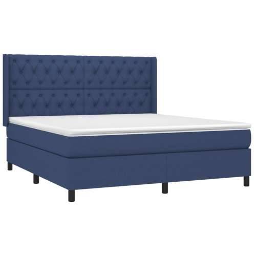 Krevet box spring s madracem LED plavi 160x200 cm od tkanine - Plava 160 x 200 cm Dizajn s gumbima Cijena