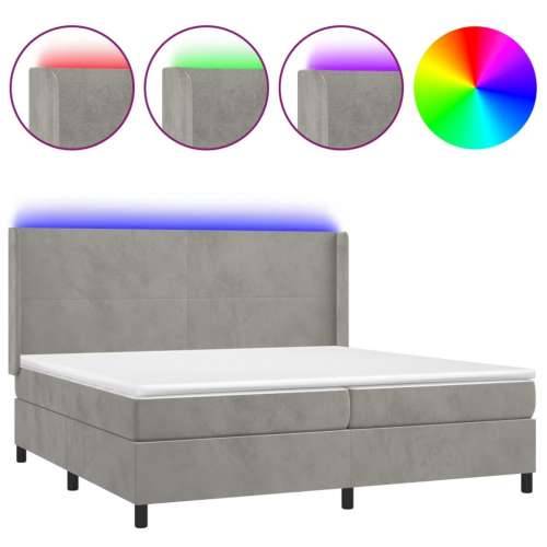 Krevet box spring s madracem LED svjetlosivi 200x200 cm baršun - Svjetlosiva 200 x 200 cm Gladak dizajn Cijena