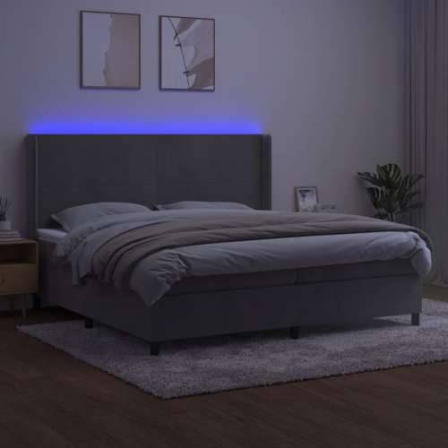 Krevet box spring s madracem LED svjetlosivi 200x200 cm baršun - Svjetlosiva 200 x 200 cm Gladak dizajn Cijena