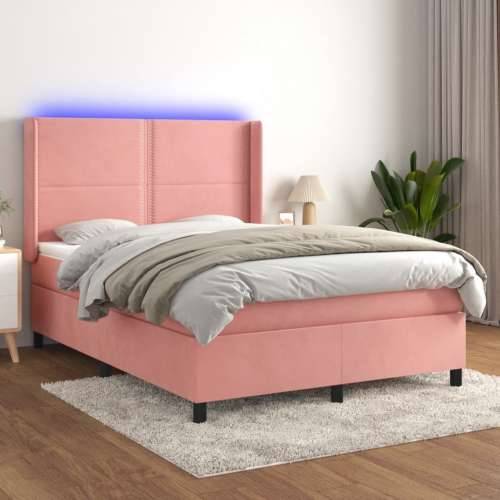 Krevet box spring s madracem LED ružičasti 140x200cm baršunasti - Ružičasta 140 x 200 cm Obično s čavlima Cijena