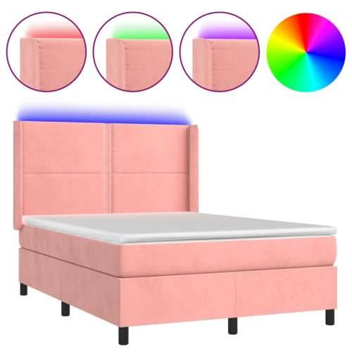 Krevet box spring s madracem LED ružičasti 140x200cm baršunasti - Ružičasta 140 x 200 cm Obično s čavlima Cijena