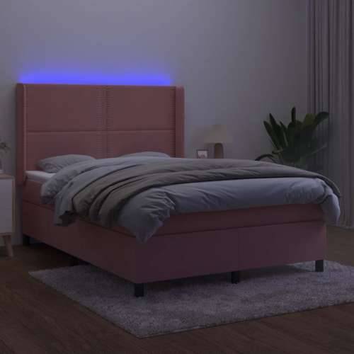 Krevet box spring s madracem LED ružičasti 140x200cm baršunasti - Ružičasta 140 x 200 cm Obično s čavlima Cijena