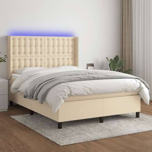 Krevet box spring s madracem LED krem 140x200 cm od tkanine - Krema 140 x 200 cm gumbi Cijena