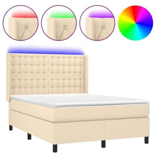 Krevet box spring s madracem LED krem 140x200 cm od tkanine - Krema 140 x 200 cm gumbi Cijena