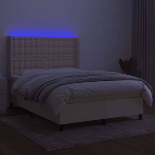 Krevet box spring s madracem LED krem 140x200 cm od tkanine - Krema 140 x 200 cm gumbi Cijena