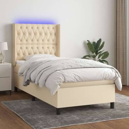 Krevet box spring s madracem LED krem 100x200 cm od tkanine - Krema 100 x 200 cm Dizajn s gumbima Cijena