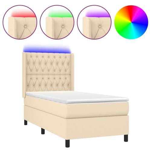 Krevet box spring s madracem LED krem 100x200 cm od tkanine - Krema 100 x 200 cm Dizajn s gumbima Cijena