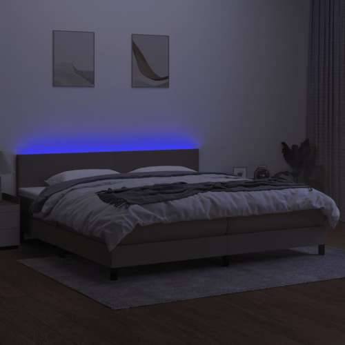 Krevet box spring s madracem LED smeđesivi 200x200 cm tkanina - Sivo-smeđa 200 x 200 cm Gladak dizajn Cijena