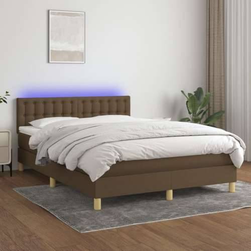Krevet box spring s madracem LED tamnosmeđi 140x200 cm tkanina - Tamno smeđa 140 x 200 cm gumbi Cijena