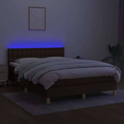 Krevet box spring s madracem LED tamnosmeđi 140x200 cm tkanina - Tamno smeđa 140 x 200 cm gumbi Cijena