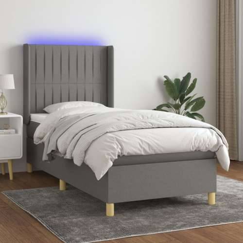 Krevet box spring s madracem LED tamnosivi 80 x 200 cm tkanina - Tamno siva 80 x 200 cm Okomite pruge Cijena