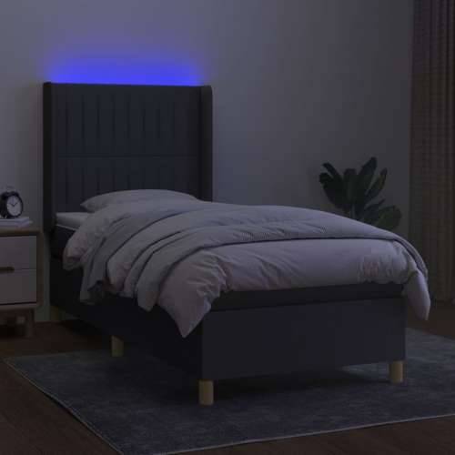 Krevet box spring s madracem LED tamnosivi 80 x 200 cm tkanina - Tamno siva 80 x 200 cm Okomite pruge Cijena