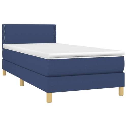 Krevet box spring s madracem LED plavi 100x200 cm od tkanine - Plava 100 x 200 cm Obično s čavlima Cijena