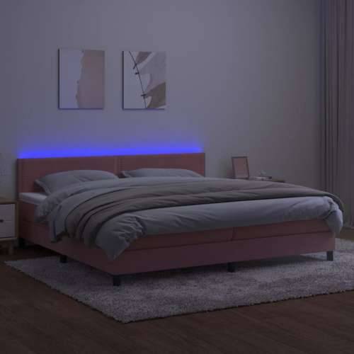 Krevet box spring s madracem LED ružičasti 200x200cm baršunasti - Ružičasta 200 x 200 cm Obično s čavlima Cijena