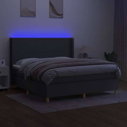 Krevet box spring s madracem LED tamnosivi 160x200 cm tkanina - Tamno siva 160 x 200 cm Gladak dizajn Cijena