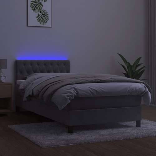 Krevet box spring s madracem LED svjetlosivi 90x200 cm baršun - Svjetlosiva 90 x 200 cm Dizajn s gumbima Cijena