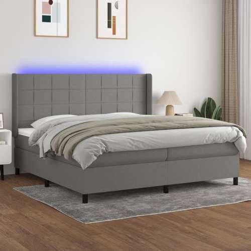 Krevet box spring s madracem LED tamnosivi 200x200 cm tkanina - Tamno siva 200 x 200 cm Blok s kvadratima Cijena