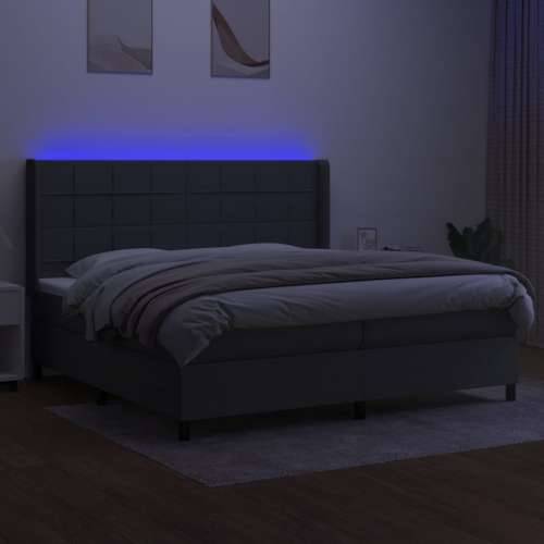 Krevet box spring s madracem LED tamnosivi 200x200 cm tkanina - Tamno siva 200 x 200 cm Blok s kvadratima Cijena