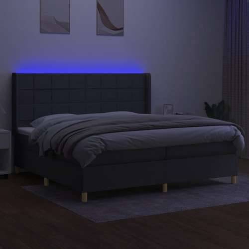 Krevet box spring s madracem LED tamnosivi 200x200 cm tkanina - Tamno siva 200 x 200 cm Blok s kvadratima Cijena