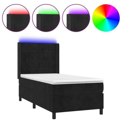 Krevet box spring s madracem LED crni 90x190 cm baršun - Crna 90 x 190 cm Blok s kvadratima Cijena