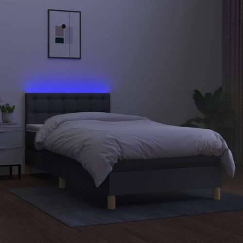 Krevet box spring s madracem LED tamnosivi 90x200 cm tkanina - Tamno siva 90 x 200 cm gumbi Cijena