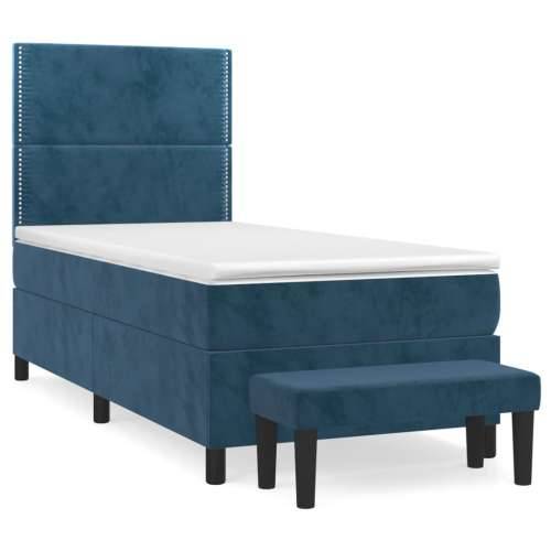 Box spring krevet s madracem tamnoplavi 100x200 cm baršunasti - Tamno plava 100 x 200 cm Obično s čavlima Cijena