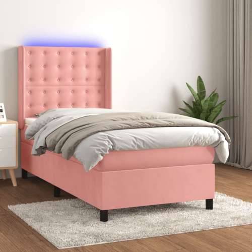 Krevet box spring s madracem LED ružičasti 100x200cm baršunasti - Ružičasta 100 x 200 cm gumbi Cijena