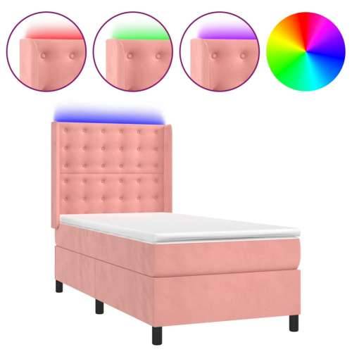 Krevet box spring s madracem LED ružičasti 100x200cm baršunasti - Ružičasta 100 x 200 cm gumbi Cijena